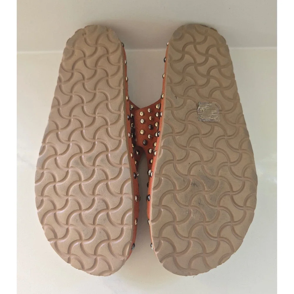NWOT $215. Saint G Womens Rust Suede Studded Dbl Buckle Slide Sandals Size 6.5/7